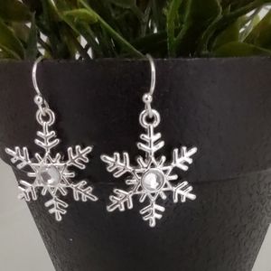 Snowflake Earrings Silver Toned Faux Diamond